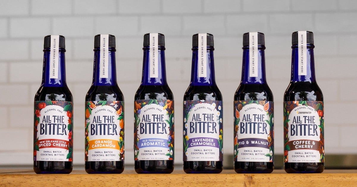 All The Bitter alcohol-free cocktail bitters lineup of six bottles